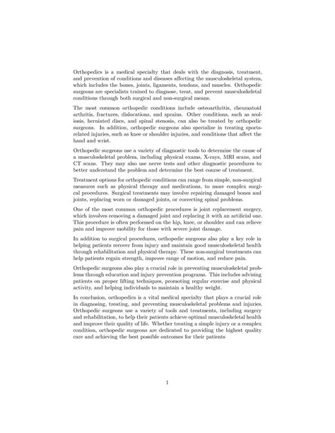 Orthopedics - Law of Medicine and Health Summary - Orthopedics is a ...