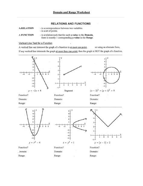 Domain and Range Worksheet | Summaries Calculus | Docsity - Worksheets ...