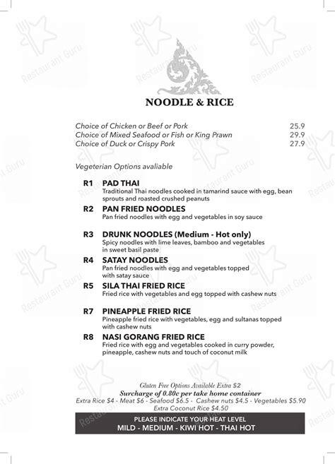 Menu at Sila Thai Restaurant, Cambridge