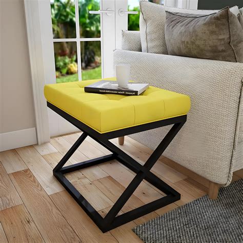 Della Black Ottoman Metal Stool with Yellow Cushion – Vibrant Interior ...