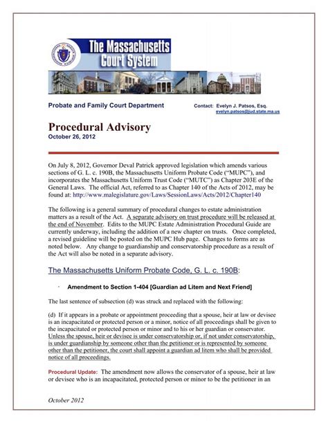 Procedural Advisory - Barnstable County Probate and Family Court