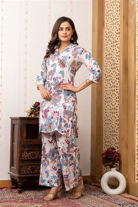 White Floral Print Co-ord Set – Pradhyay