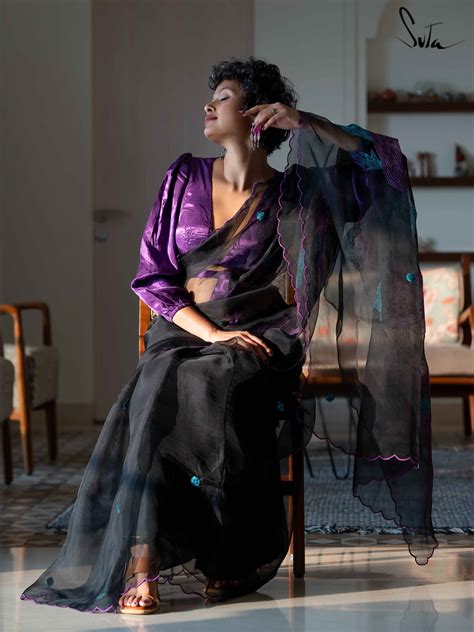 Floral Embroidery Organza Saree In Black|Love Always|Suta