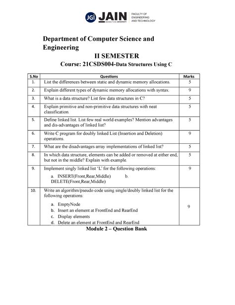 DS Question BANK Module 2 - Department of Computer Science and ...