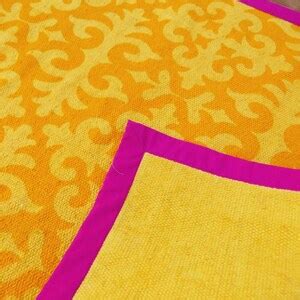 Buy Yellow Cotton Rug, Moroccan Print, Bright Pink Cotton Edging, 100% ...
