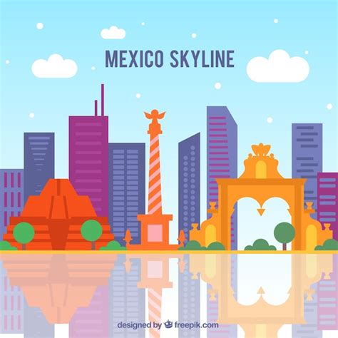 Flat mexico skyline background | Free Vector
