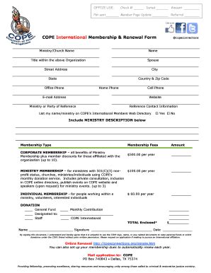 Fillable Online COPE International Membership amp bRenewal Formb ...