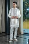 Buy Ivory Silk, Satin Embroidery Hand Sherwani And Pant Set For Men by ...