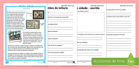 Minha cidade - atividade de leitura e interpretação de texto