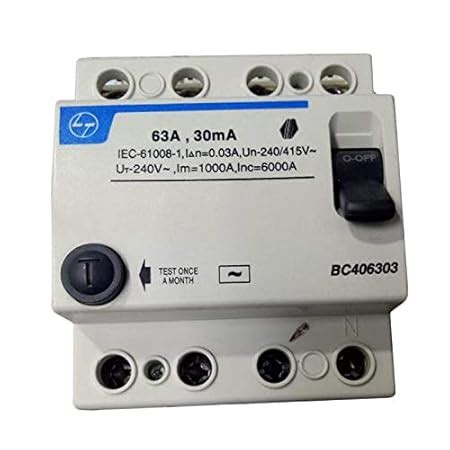 Larsen & Toubro RCCB/ELCB 30mA 63A 4 Pole (Standard Size, White ...