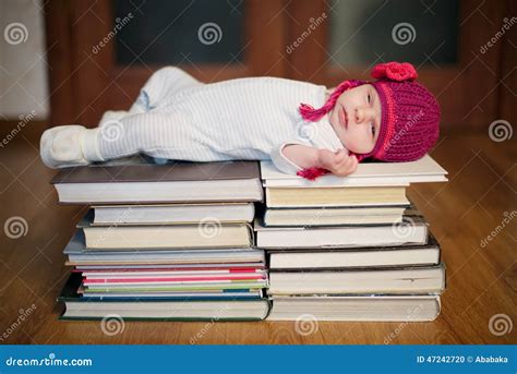 Baby Sleeping on Stack of Books Stock Photo - Image of concept, happy ...