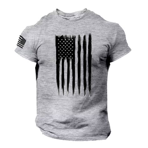 Fadeal Grey Short Sleeve Summer Men's Us Flag Logo Casual Fitness 3D ...