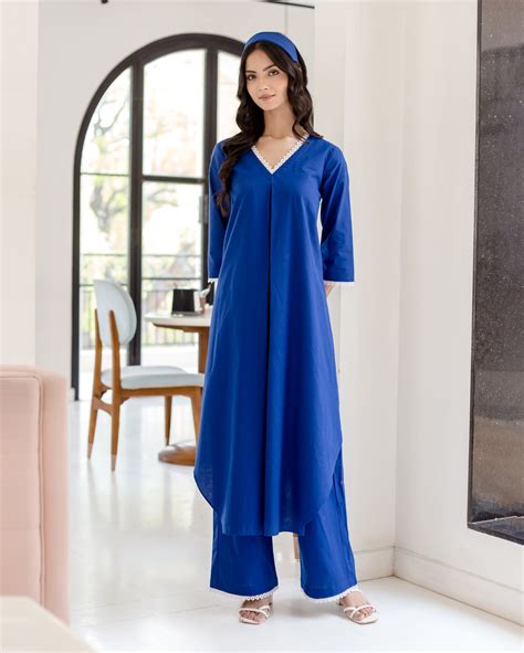 Shop Ceru Blue Solid Cotton Coord Set for Women Online in India at Aachho