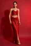 Buy Red Velvet, Satin V-neck Draped Bustier And Skirt Set For Women by ...