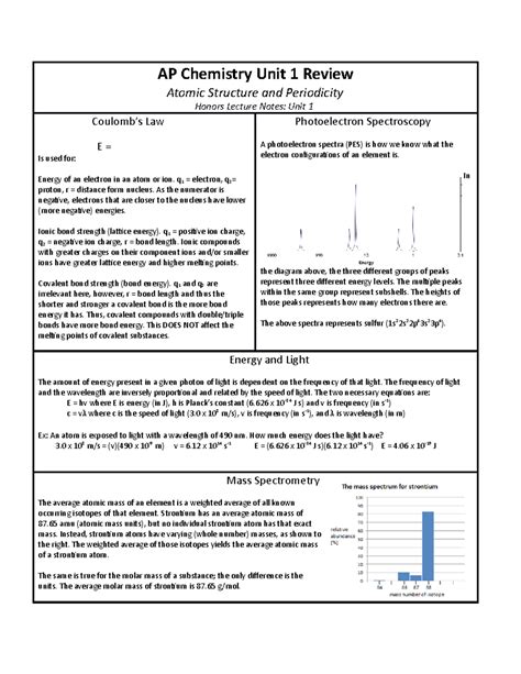 U1 Review Sheet - Unit 1 review about atomic structure and periodic ...