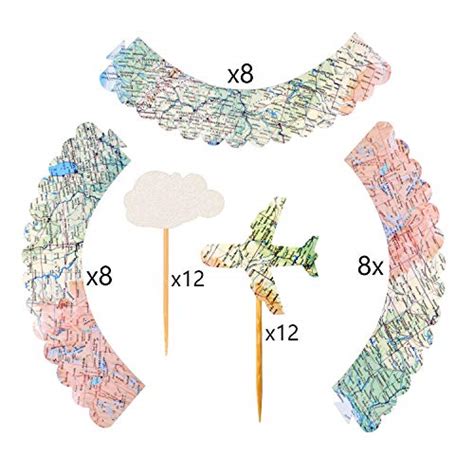 Buy Vintage Airplane Cupcake Toppers and Map Wrappers, Adventure Awaits ...