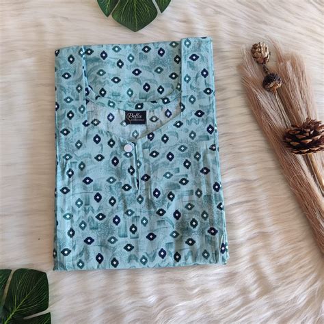 Pastel Green Printed Premium Cotton Aline Cut Vertical Zip Feeding Nig ...