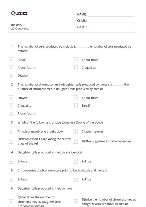 50+ meiosis worksheets on Quizizz | Free & Printable