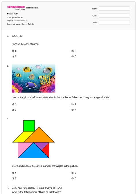 50+ Mental Math worksheets for Class 1 on Wayground | Free & Printable