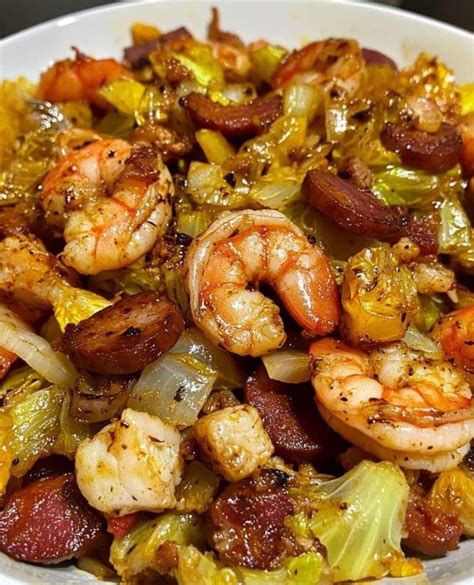 Fried Cabbage with Shrimp, Sausage & Bacon - Recipes & Kitchen