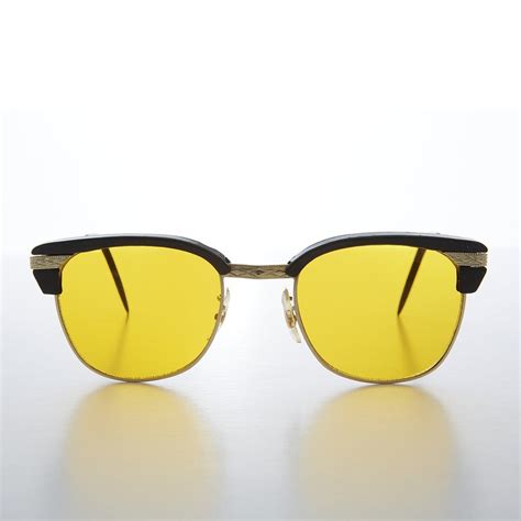 Yellow Amber Tinted Lens Classic Browline Vintage Sunglass - True ...