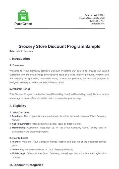 Free Grocery Store Discount Program Sample Template to Edit Online