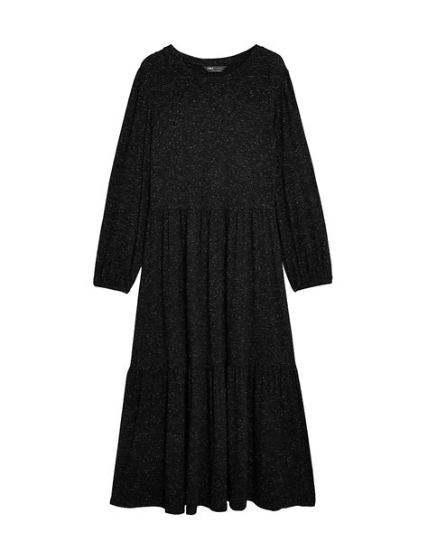 Buy Jersey Sparkly Round Neck Midi Tiered Dress at Marks & Spencer