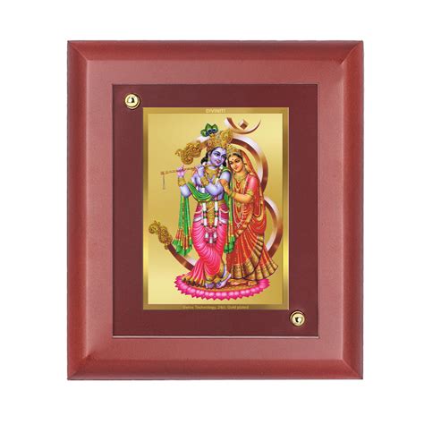 DIVINITI 24K Gold Plated Foil Radha Krishna Wooden Classic Photo Frame
