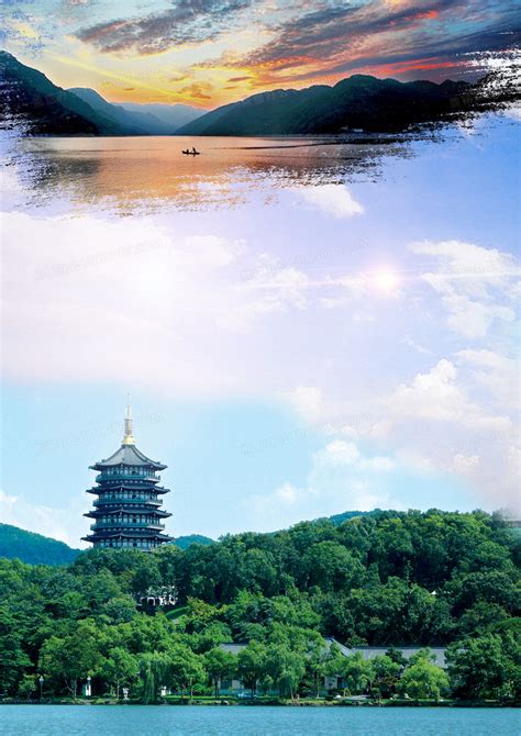 杭州西湖旅游印象城市海报背景素材背景图片素材免费下载_熊猫办公