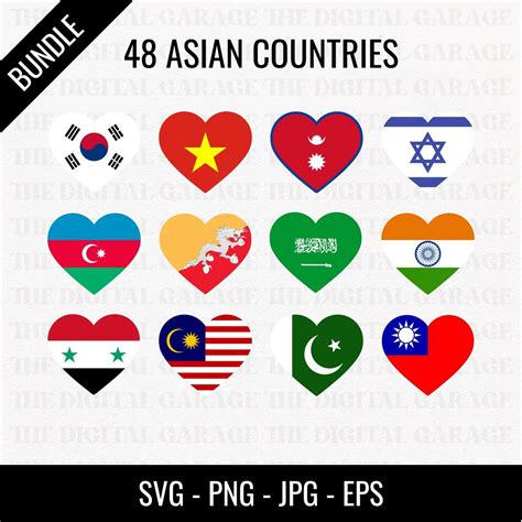 Buy Asia Flag SVG PNG Asian Country Flags Heart Flags Svg Online in ...