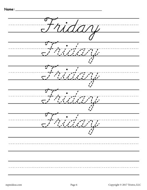 FREE 7 Days of the Week Cursive Handwriting Worksheets! | Cursive ...