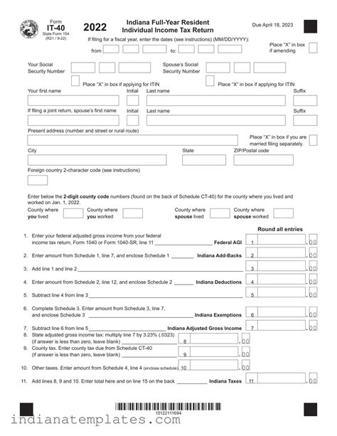 Free Indiana It 40 Template Simple PDF Form