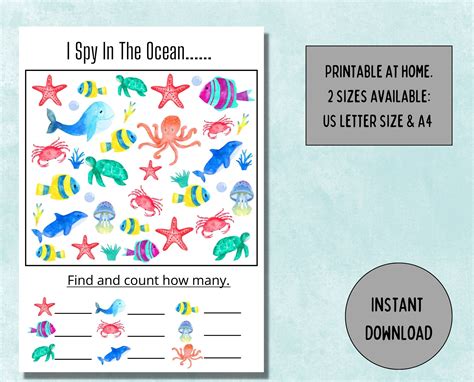 I Spy Game Printable, Preschool Worksheets, I Spy in the Ocean ...
