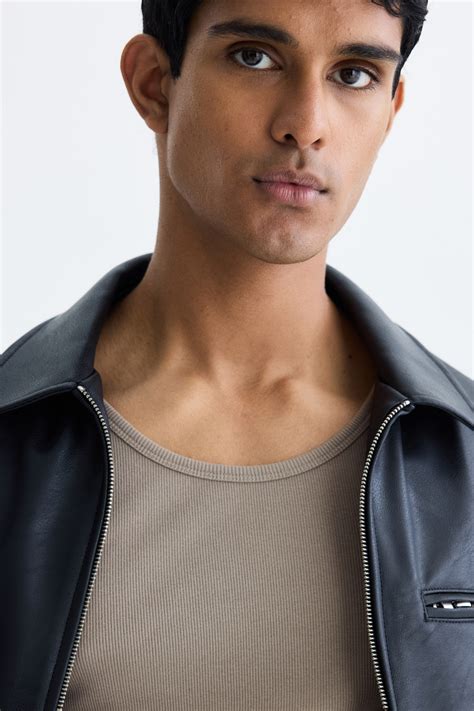 Men’s Beige Slim Fit Ribbed vest top | H&M IN