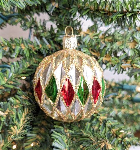 Harlequin Red and Green Glass Ball RETIRED Old World Christmas Ornamen ...