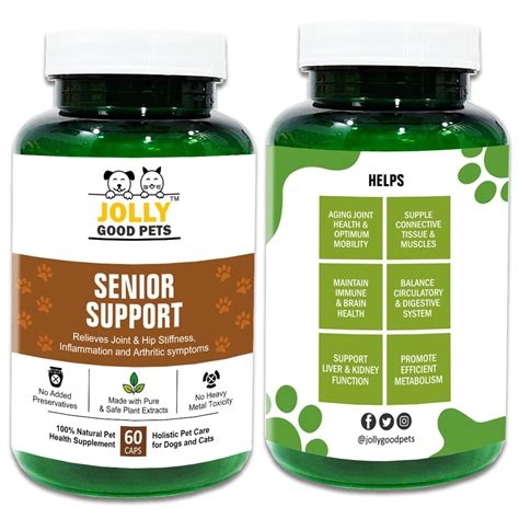 Jolly Good Pets Senior Support Supplement for Dogs & Cats I 100% Plant ...