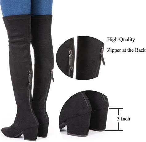 Buy Thigh High Block Heel Boot Women Pointed Toe Stretch Over The Knee ...