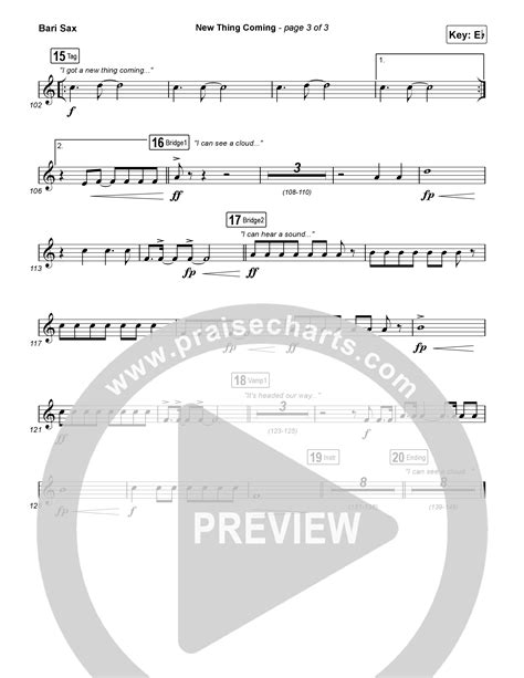 New Thing Coming Bari Sax Sheet Music PDF (Elevation Worship / Steven ...