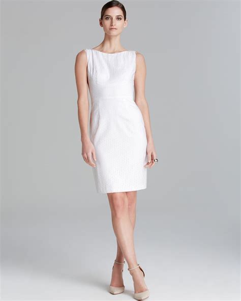 Tahari Myra Eyelet Sheath Dress in White | Lyst