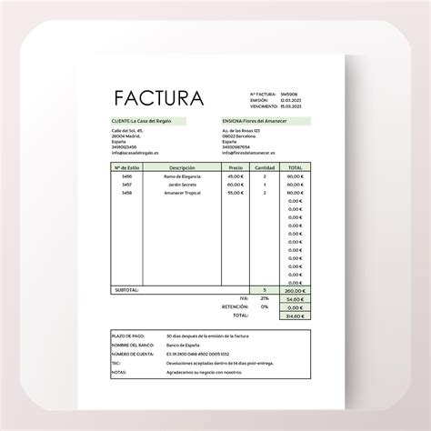 Spanish Invoice Template: Customizable Excel Format (digital Download ...