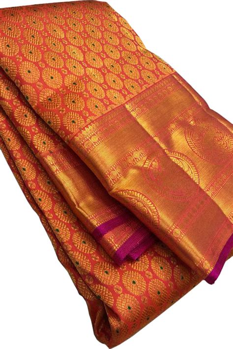Shop Stunning Orange & Pink Kanjeevaram Silk Saree