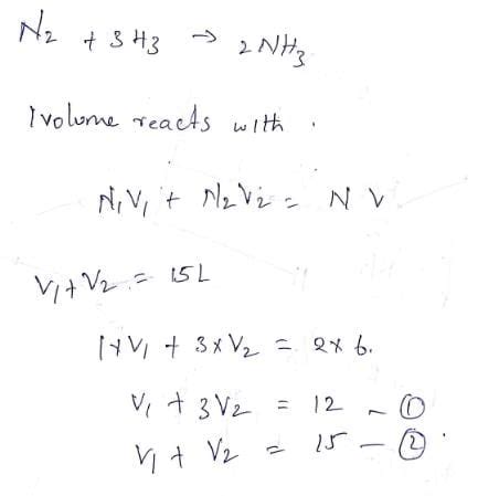 18 L mixture of N2 and H2 gives maximum 6 L of NH3 at same temperature ...