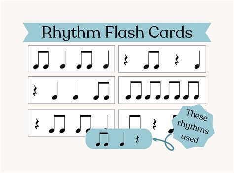 Rhythm Flash Cards set 2, Crotchet, Crotchet Rest, Joined Quavers ...