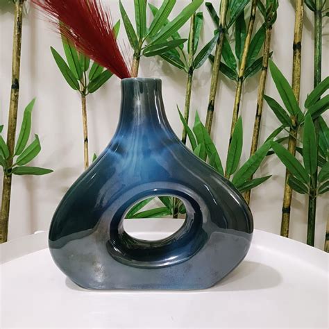 Buy Teal Blue Round Ceramic Vase for Modern Minimalist Bohemian Decor ...