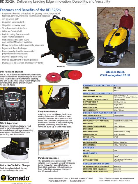 Tornado bd 32 26 walk behind floor scrubber brochure specifications