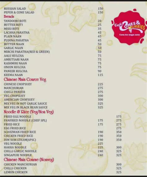 Menu at Cafe cones & curries, Ghaziabad, Jaipuria Mall