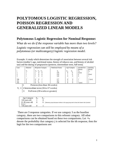 Polychotomous Logistic Regression for Nominal Response - Lecture Notes ...