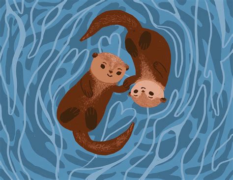 Sea Otters Holding Hands Drawing