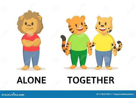 Words Together and Alone Flashcard with Cartoon Animal Characters ...