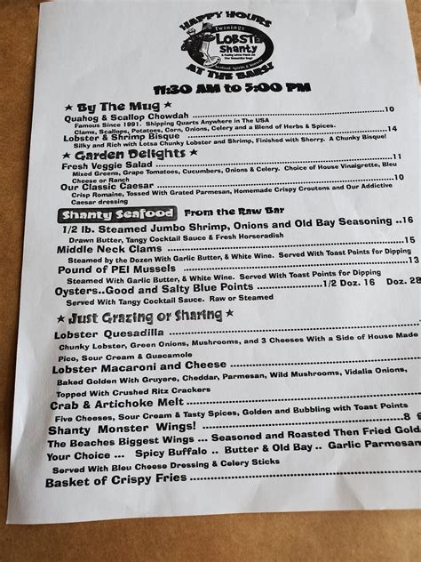 Menu at The Lobster Shanty restaurant, Fenwick Isle